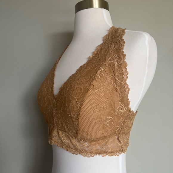 Savage X Fenty Floral Lace Racerback Unlined Wireless Beige Tan Bralette 1X - Picture 10 of 11
